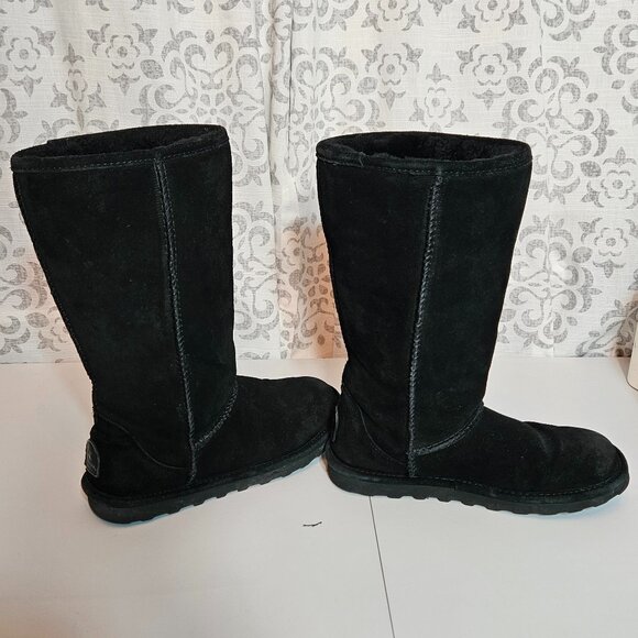 BEARPAW WOMEN'S ELLE TALL SUEDE WINTER PULL ON BOOTS Sz 9 BLACK Wool - Picture 1 of 15